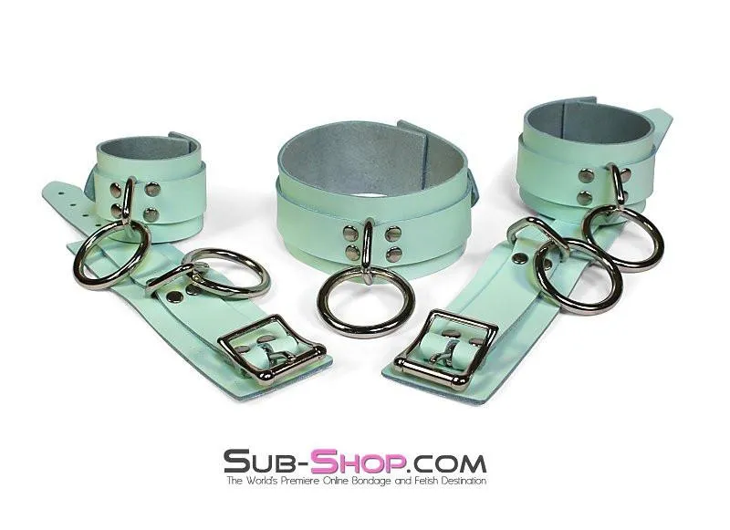 0988A     I Like It Rough Retro Mint Green Leather Bondage Collar