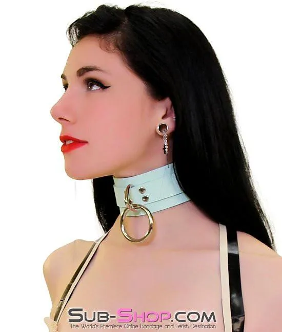 0988A     I Like It Rough Retro Mint Green Leather Bondage Collar