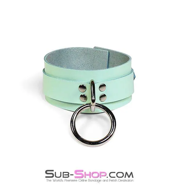 0988A     I Like It Rough Retro Mint Green Leather Bondage Collar