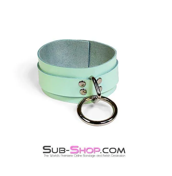 0988A     I Like It Rough Retro Mint Green Leather Bondage Collar