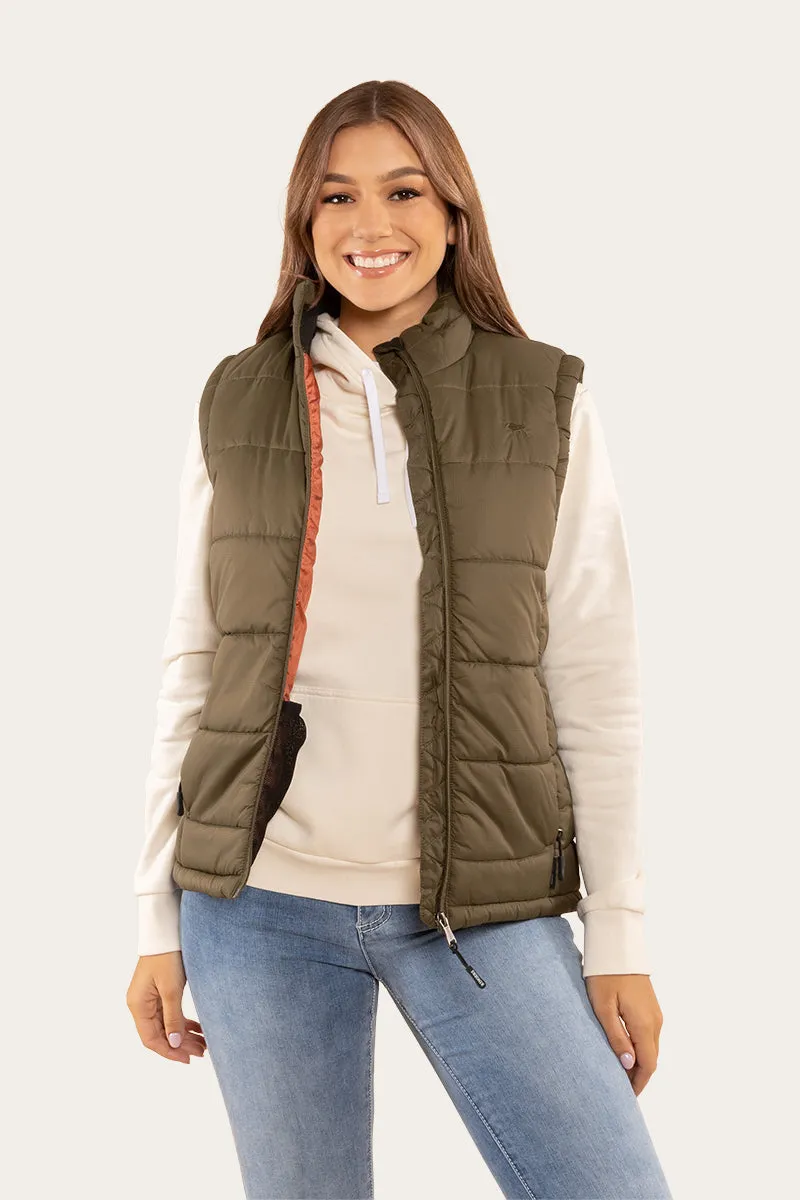 Bayside Womens Puffer Vest - Military Green