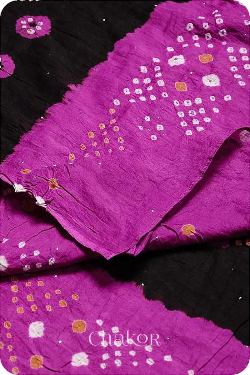 Black Magenta Bandhani Mul Cotton Dupatta