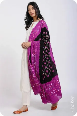 Black Magenta Bandhani Mul Cotton Dupatta