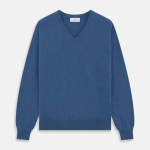 Blue V-Neck Cashmere Jumper