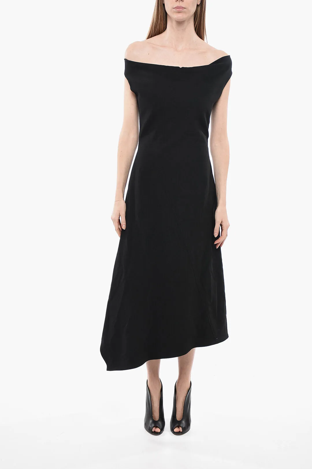 Bottega Veneta Cotton Asymmetric Dress with Draped Neckline