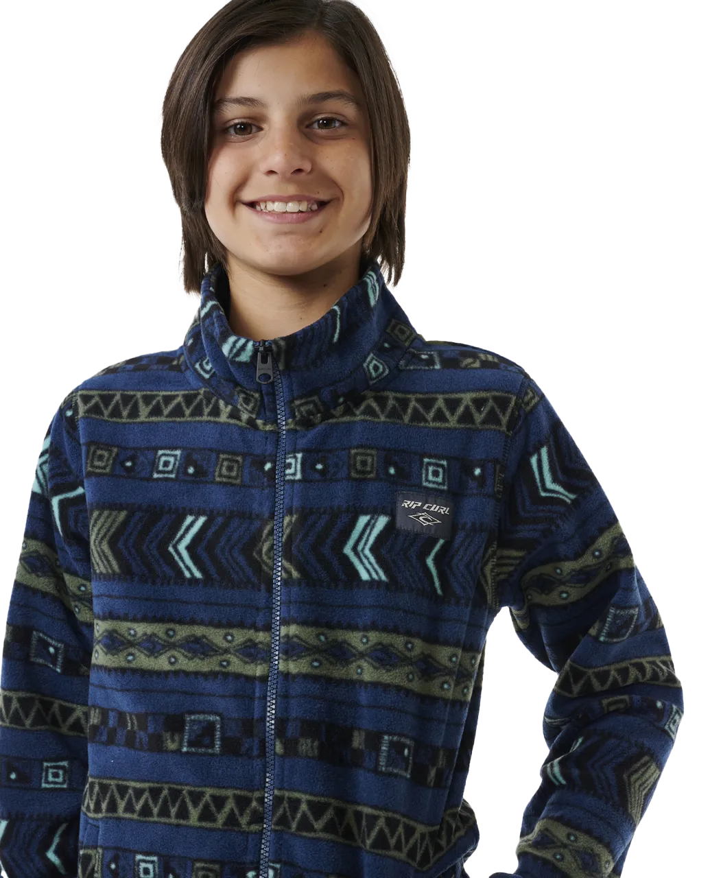 Boys Fun Times Polar Zip Fleece Jacket in Washed Navy