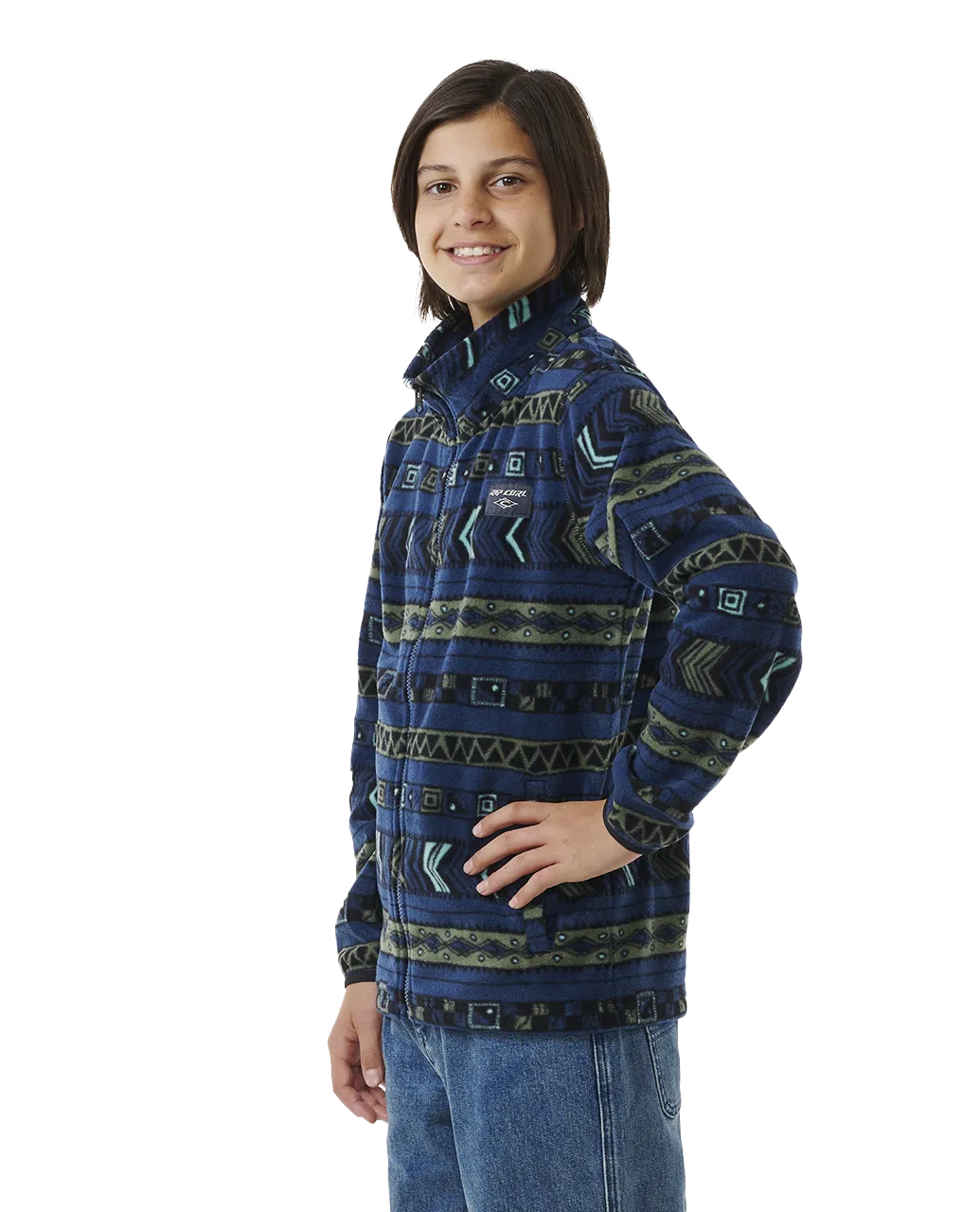 Boys Fun Times Polar Zip Fleece Jacket in Washed Navy