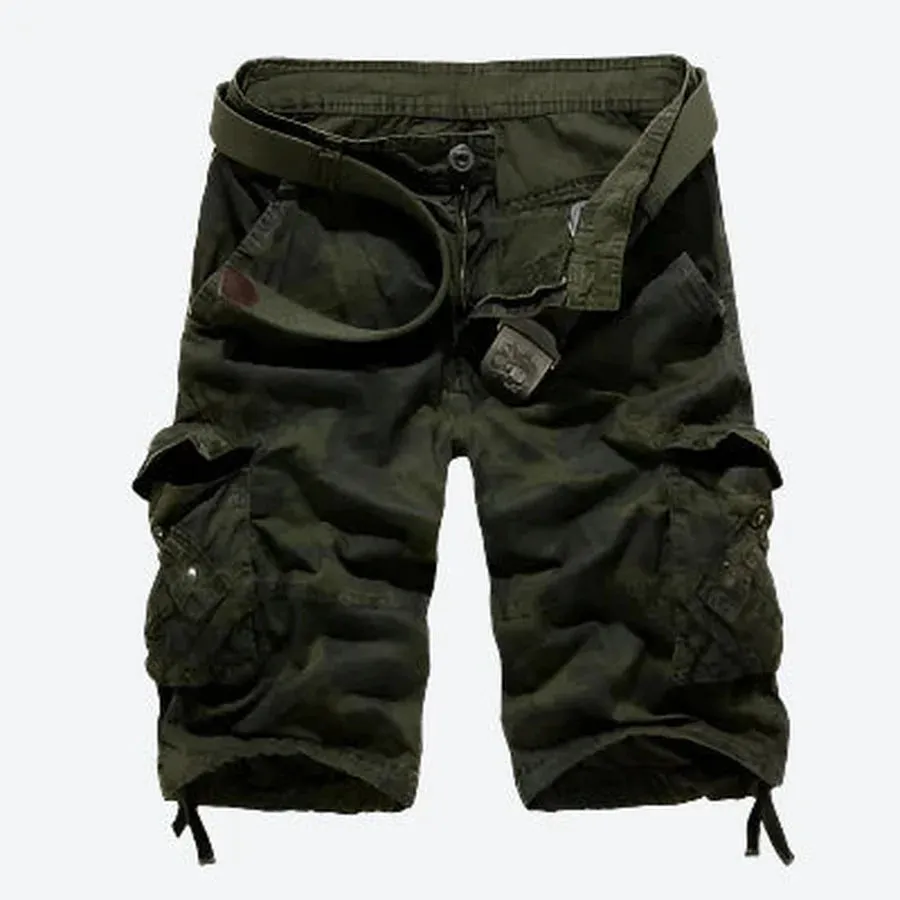 Camouflage Multi-Pocket Belted Cargo Shorts