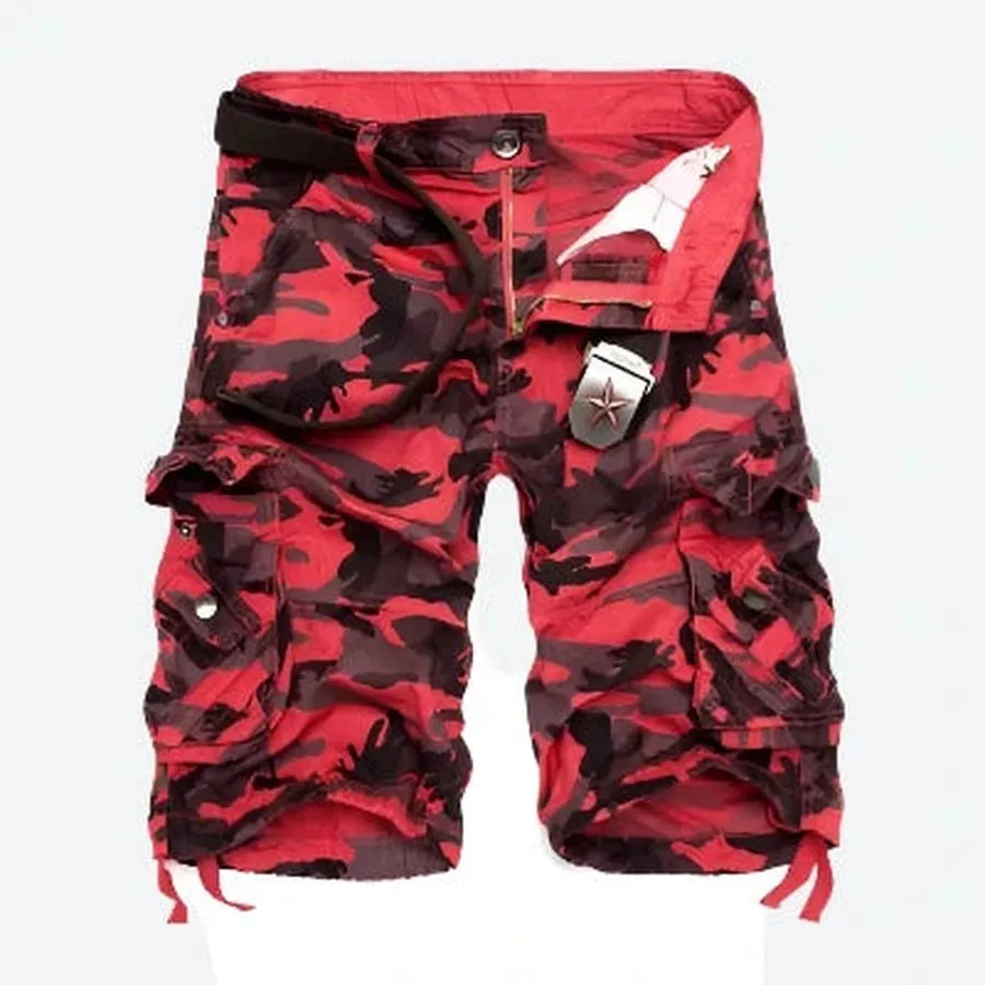 Camouflage Multi-Pocket Belted Cargo Shorts