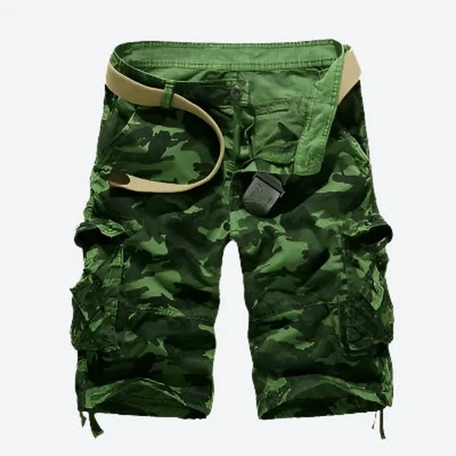 Camouflage Multi-Pocket Belted Cargo Shorts