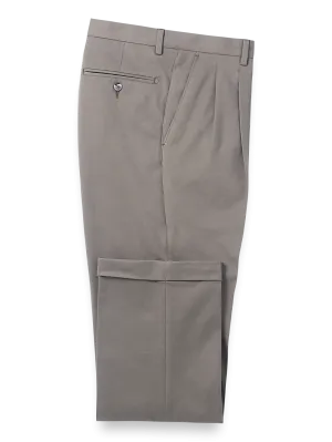 Classic Fit Cotton Stretch Twill Pleated Pants - Grey