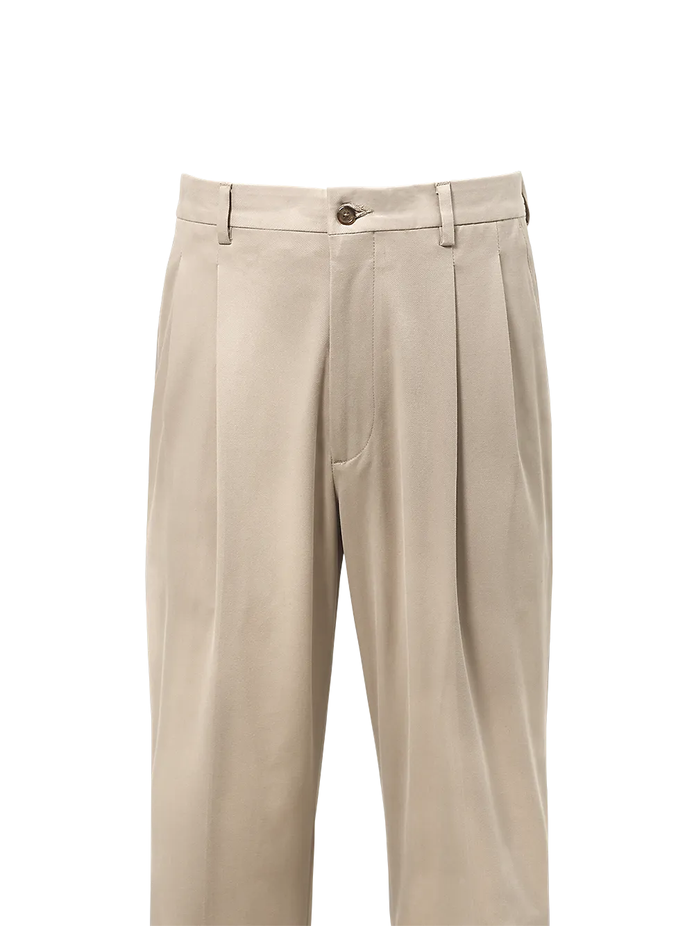 Classic Fit Cotton Stretch Twill Pleated Pants - Khaki