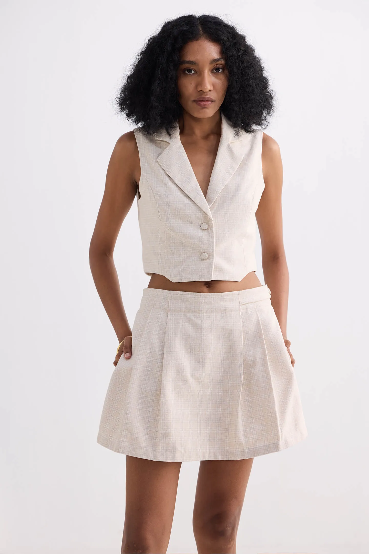 Cotton Tweed Skort in Cream