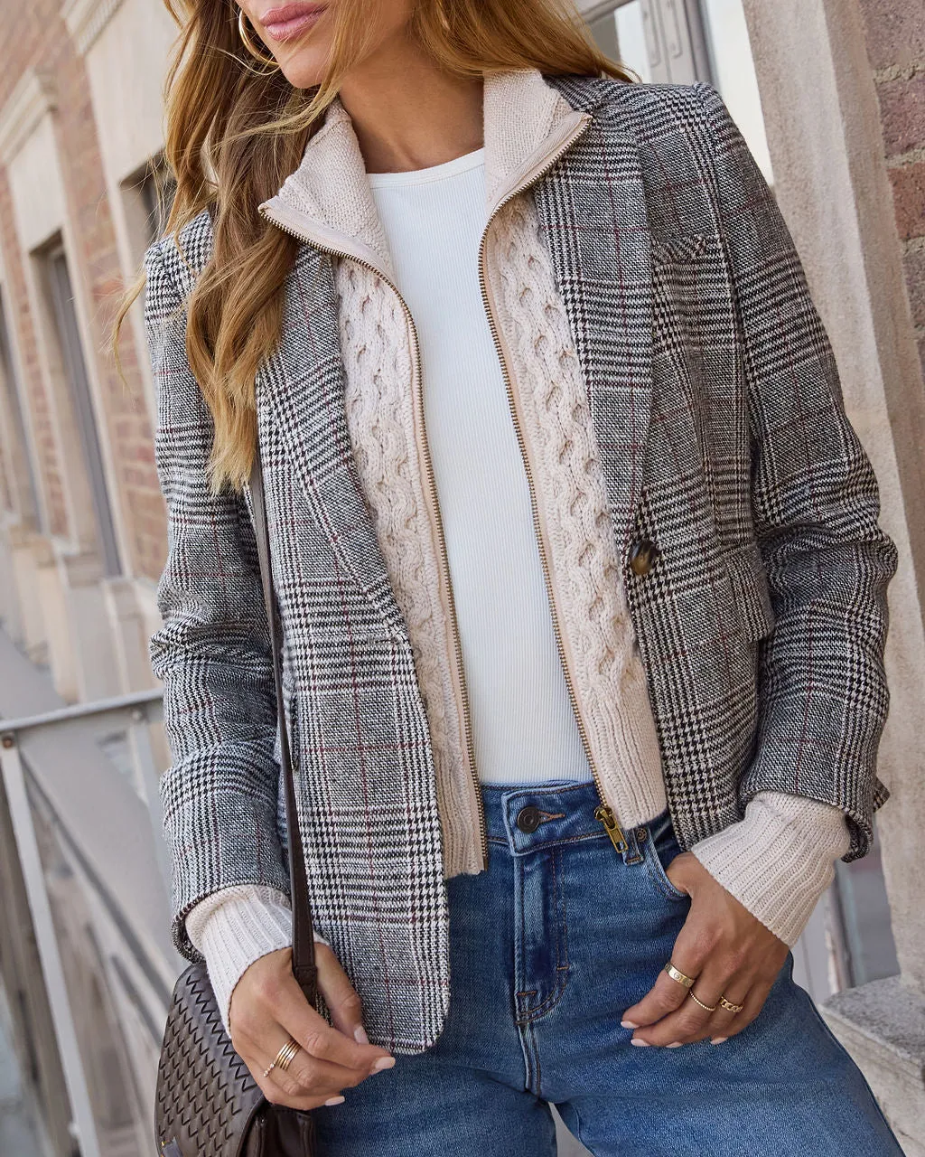 Dani Plaid Cable Knit Contrast Blazer