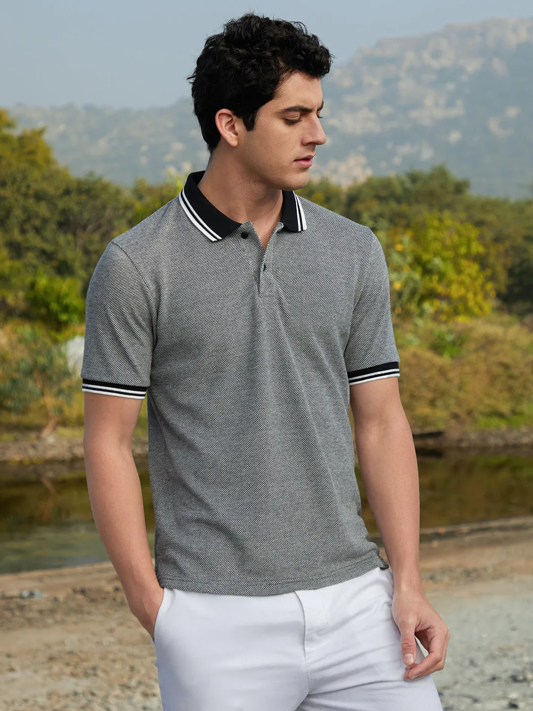 Duo-Hue Knit Polo T-Shirt