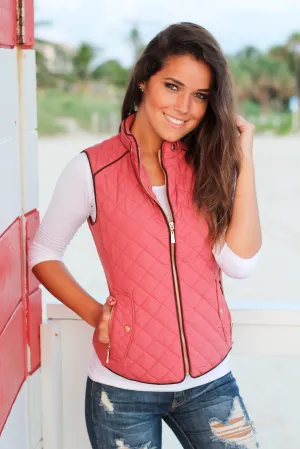 Dusty Pink Quilted Vest With Pockets