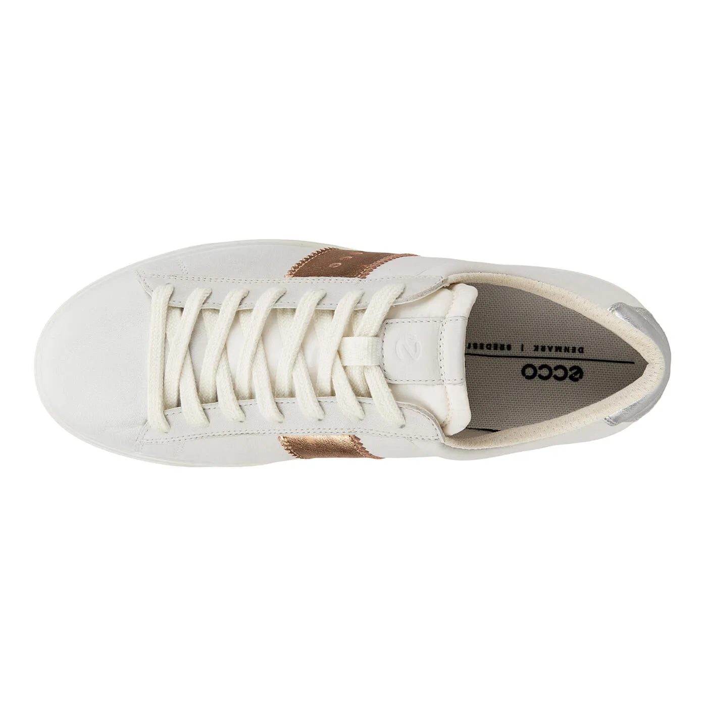 Ecco Women's Street Lite Sneaker in White Hammered Bronze Pure White Silver