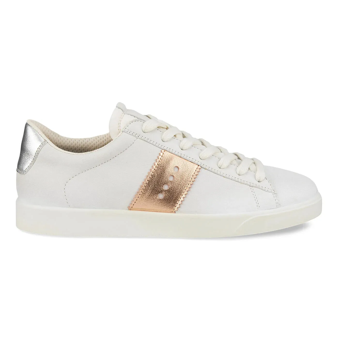 Ecco Women's Street Lite Sneaker in White Hammered Bronze Pure White Silver