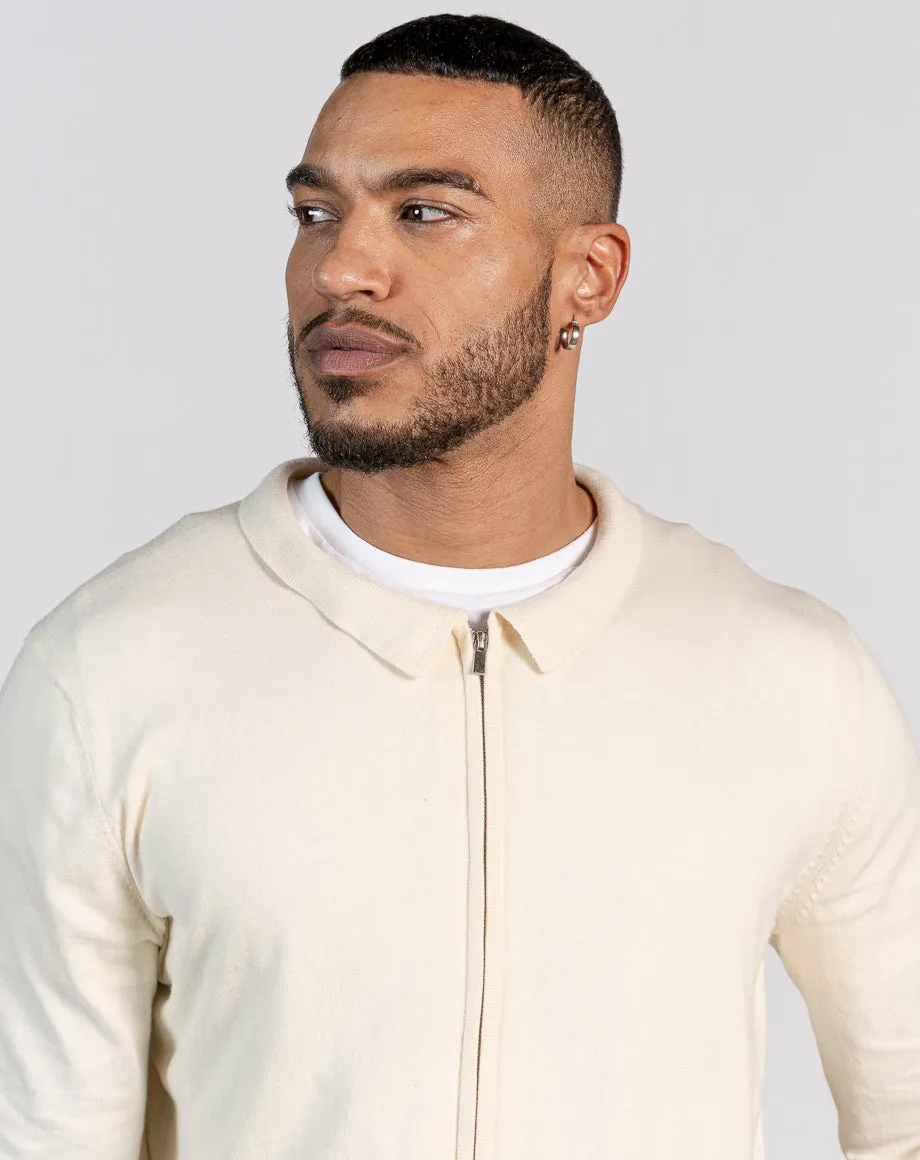 ESSENTIAL ZIP THROUGH KNITTED SHIRT - ECRU