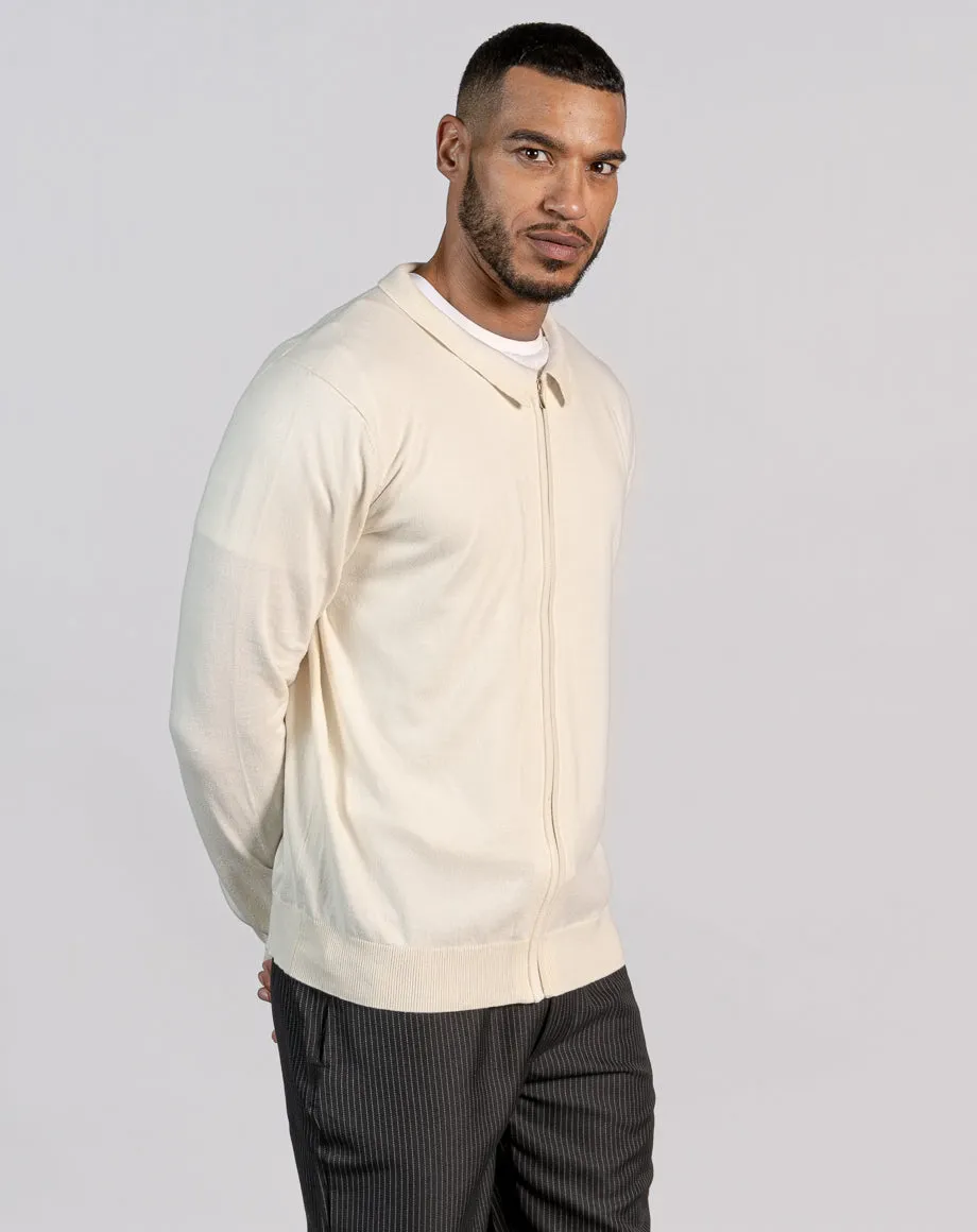 ESSENTIAL ZIP THROUGH KNITTED SHIRT - ECRU