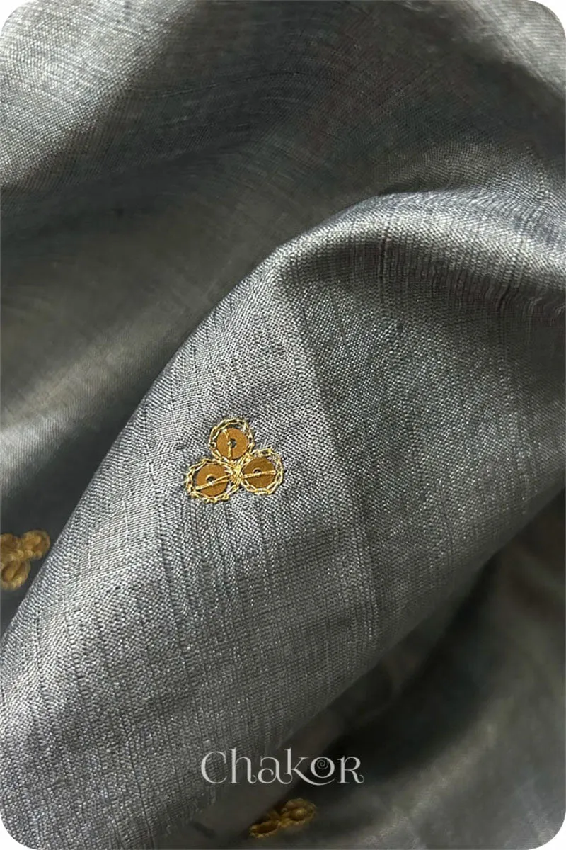 Grey Tussar Silk Saree