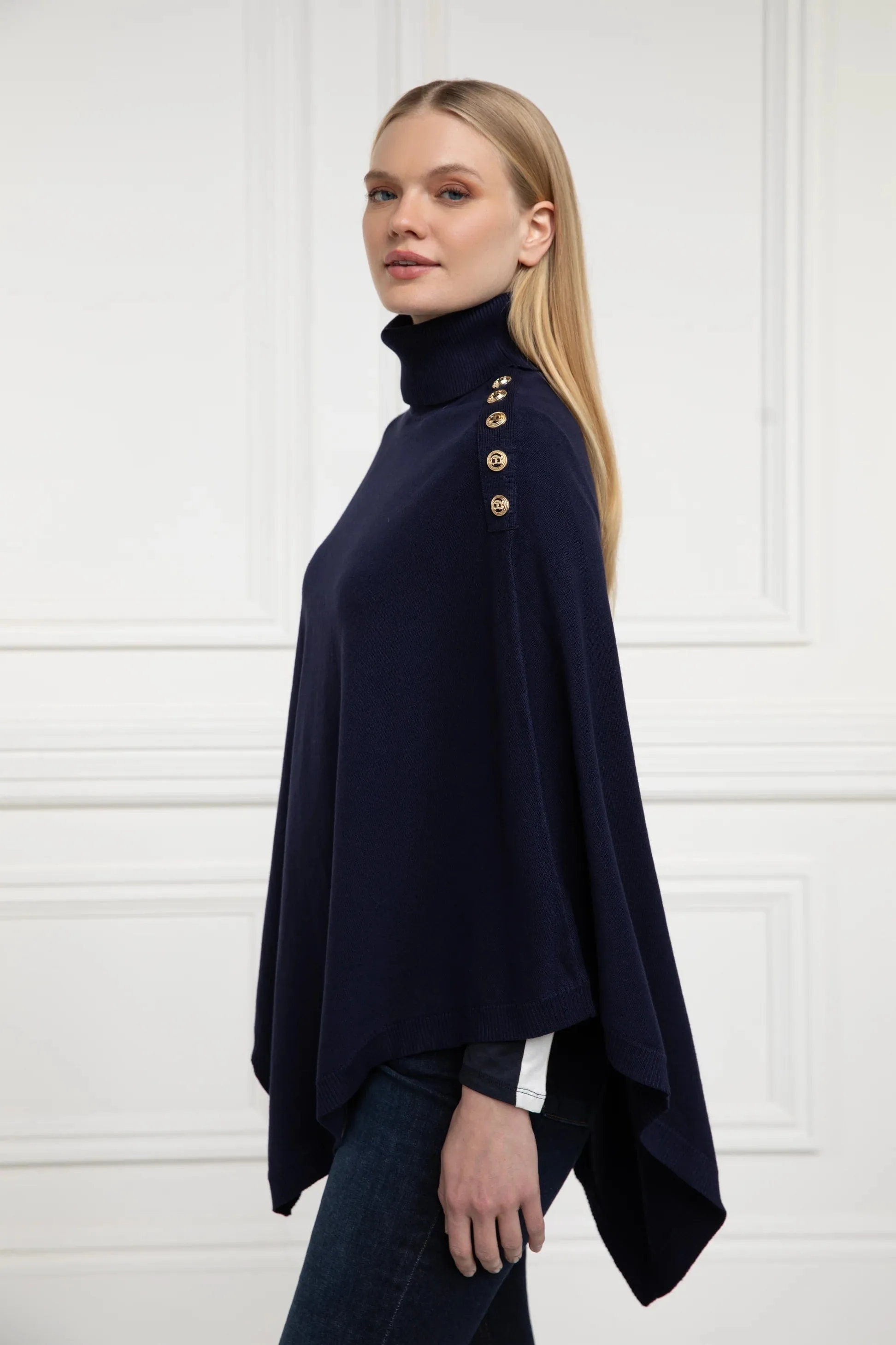 Holland Cooper Roll Neck Cape in Ink Navy