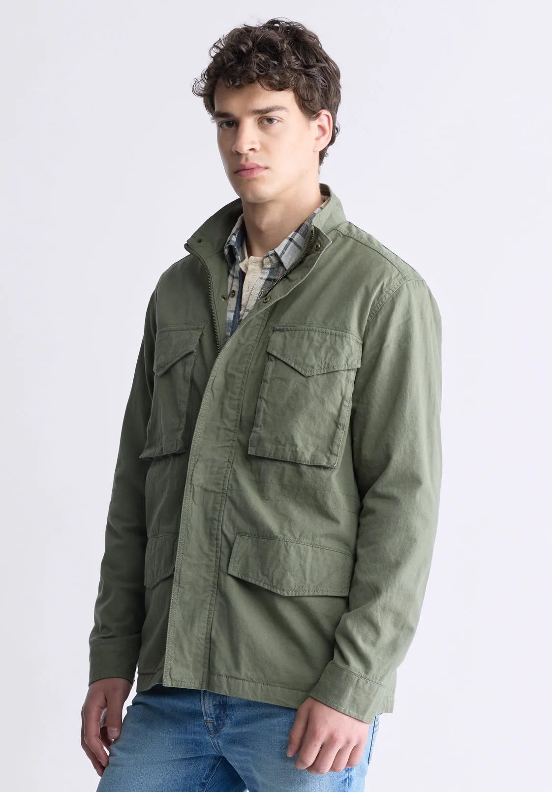 Jafom Men's Utility Jacket with Pockets, Army Green - BM24445