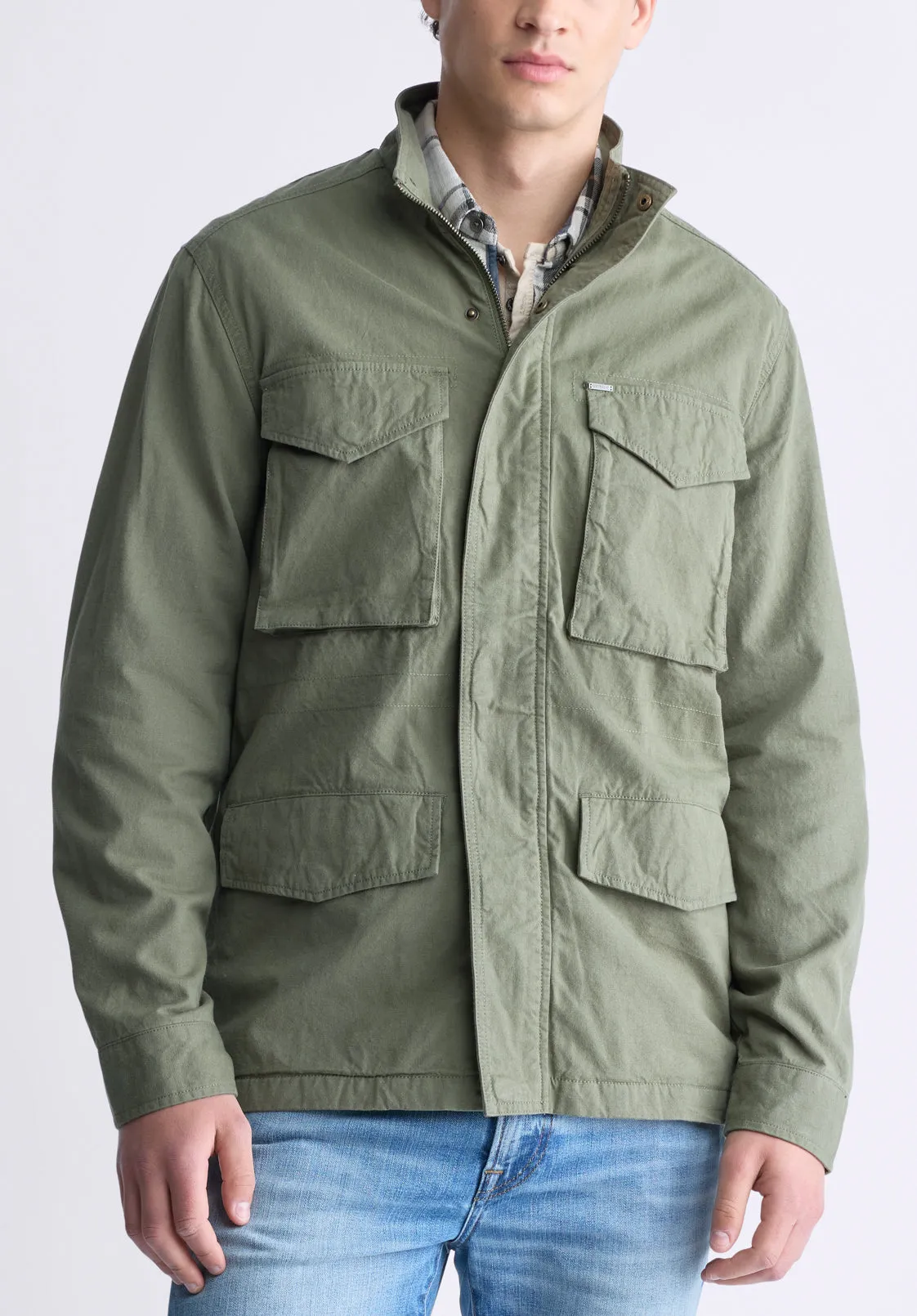 Jafom Men's Utility Jacket with Pockets, Army Green - BM24445