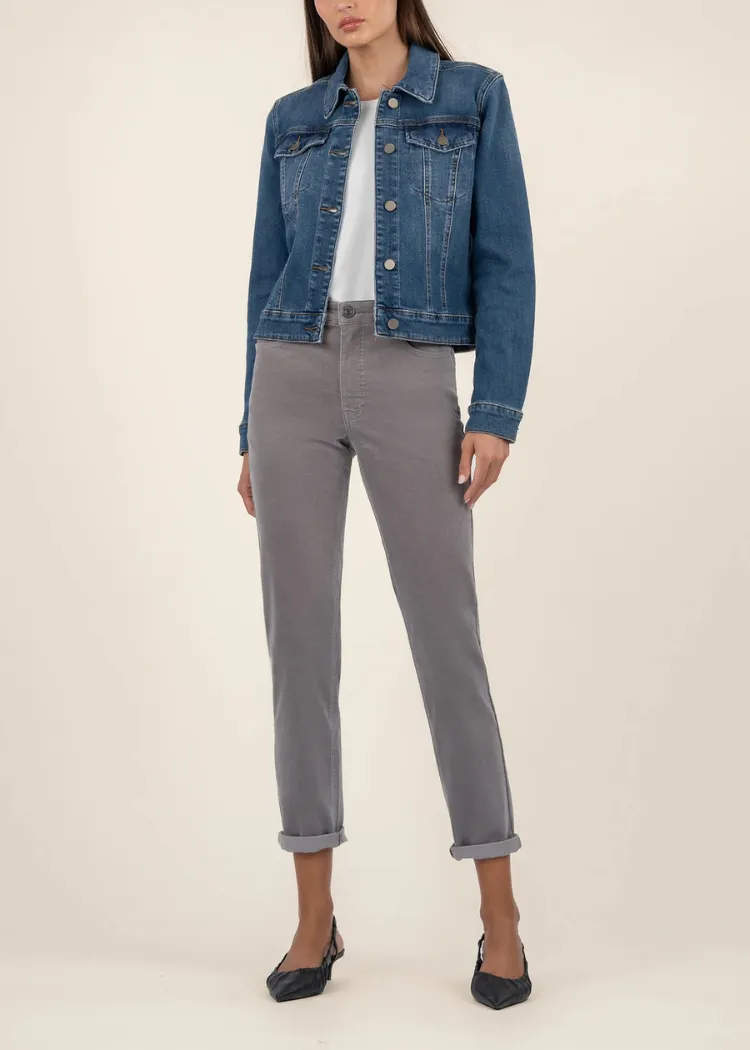 KUT Julia Crop Denim Jacket-Main w/DK Stone