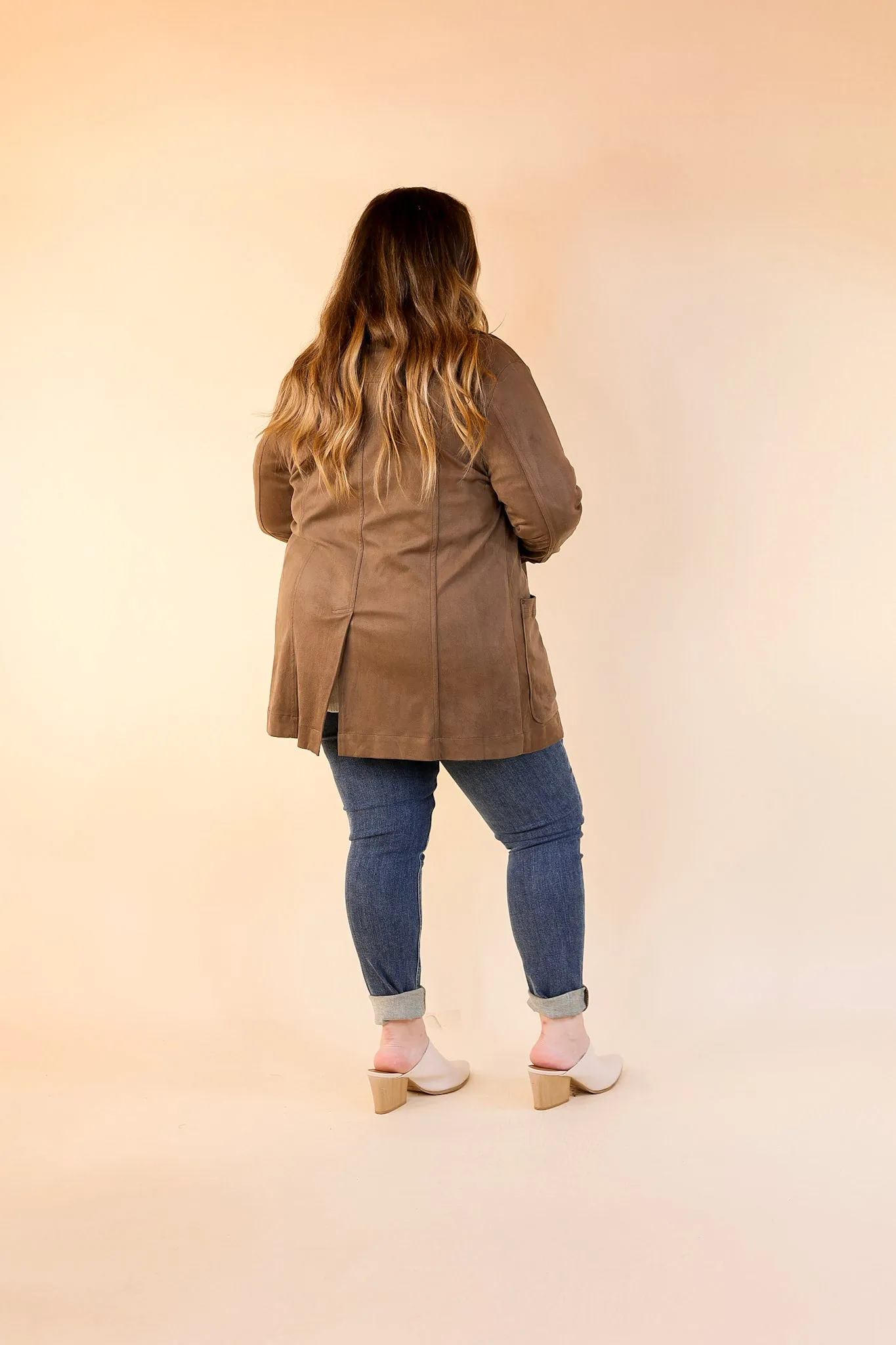 Lyssé | Abigail Suede Button Up Jacket in Chestnut Brown