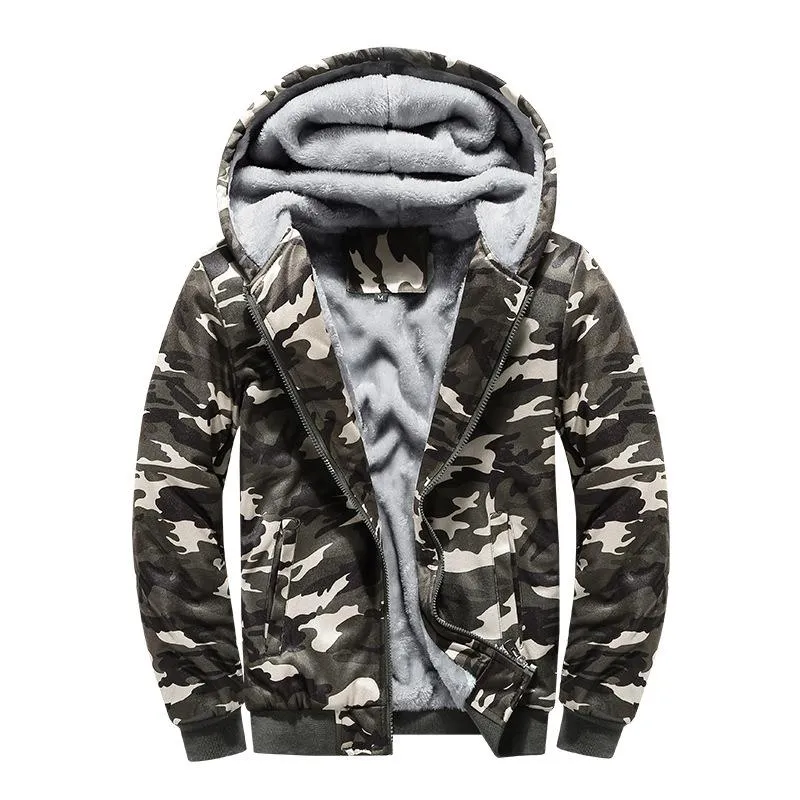 Men's Camouflage Fleece Warm Hooded Jacket 82658645U