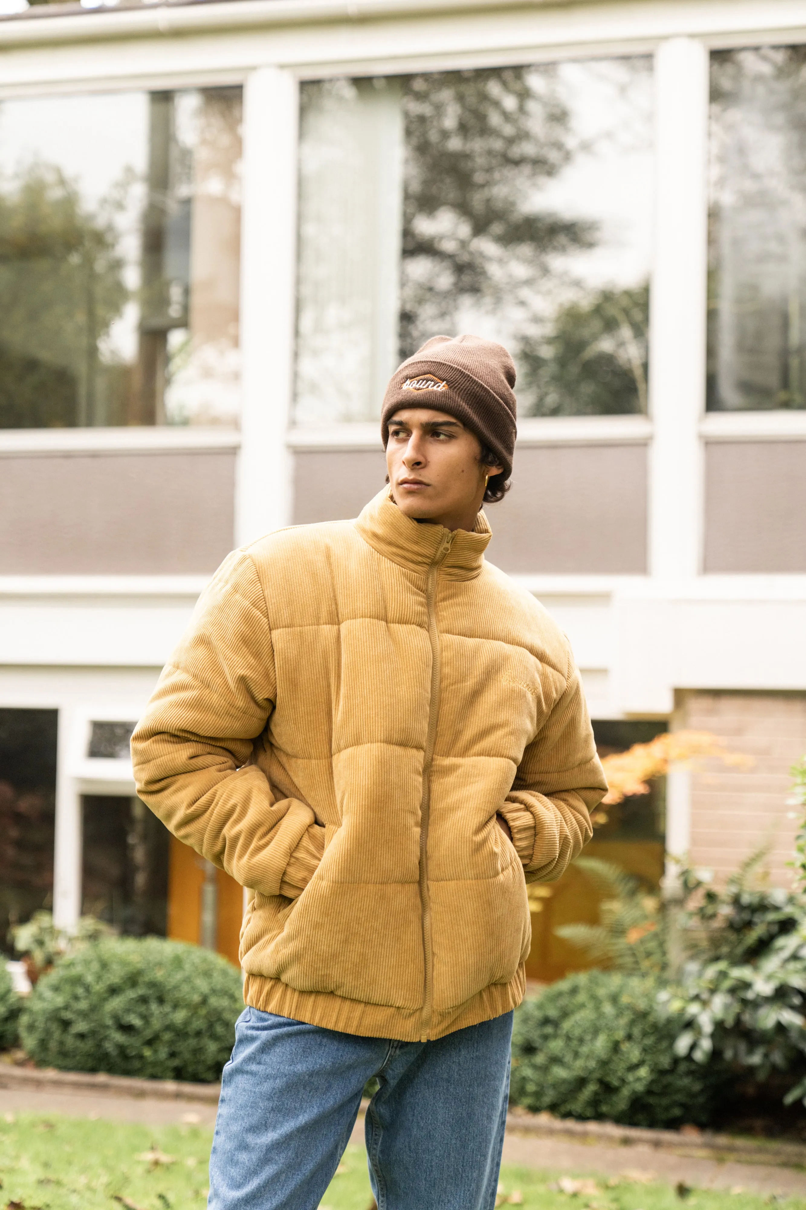 MUSTARD CORD PUFFER COAT