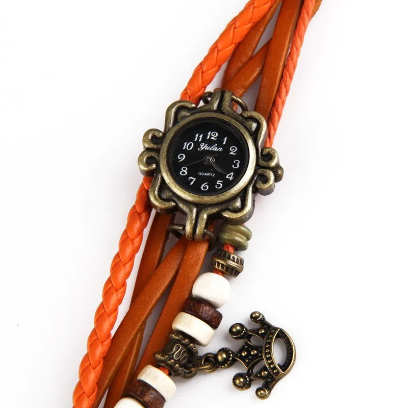 New Quartz Stylish Weave Wrap Around Leather Bracelet Lady Wrist Watch