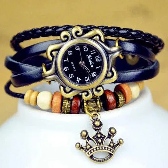 New Quartz Stylish Weave Wrap Around Leather Bracelet Lady Wrist Watch