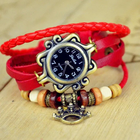 New Quartz Stylish Weave Wrap Around Leather Bracelet Lady Wrist Watch