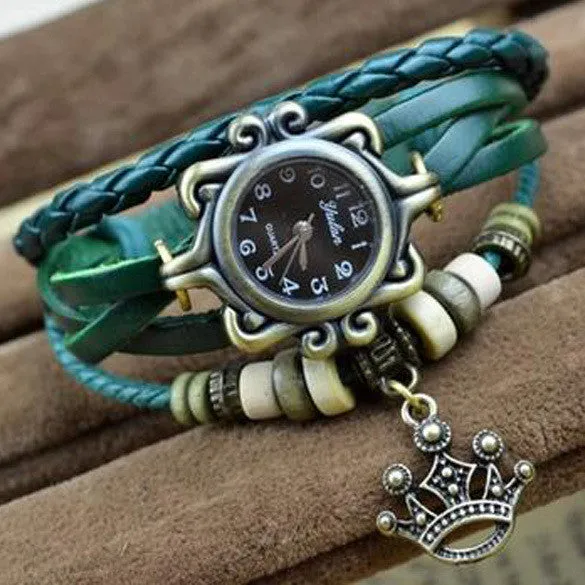 New Quartz Stylish Weave Wrap Around Leather Bracelet Lady Wrist Watch