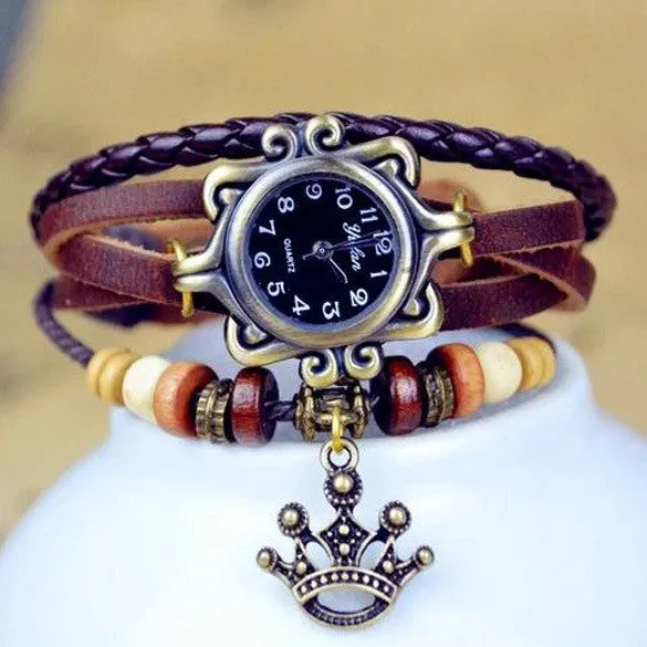 New Quartz Stylish Weave Wrap Around Leather Bracelet Lady Wrist Watch