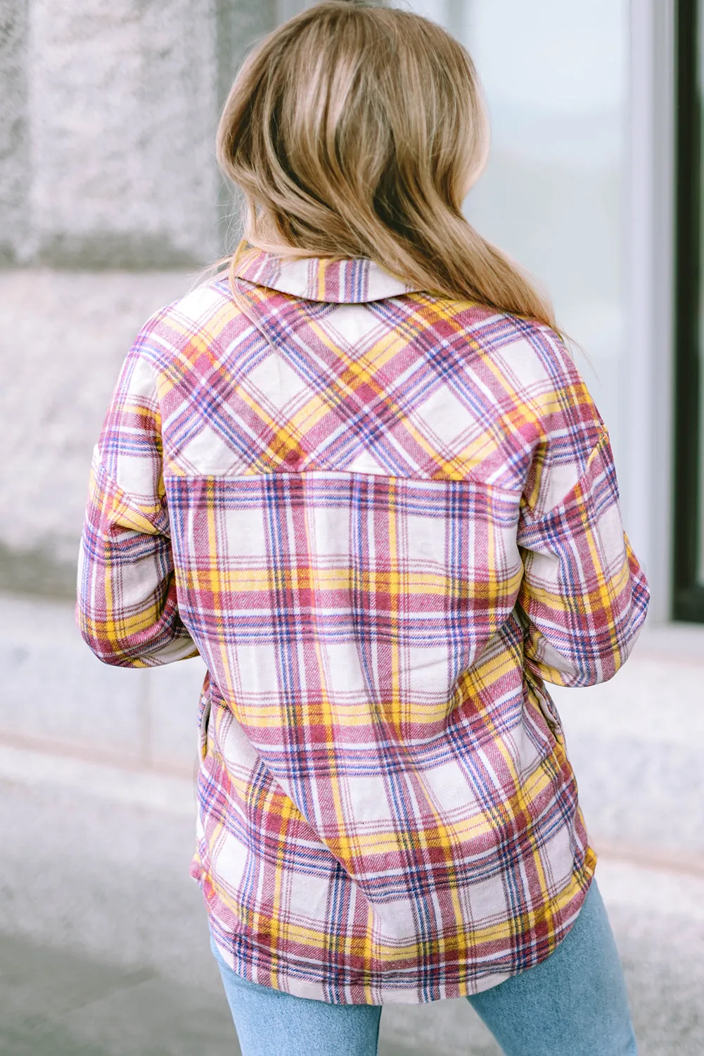 Plaid Rounded Hem Shirt Jacket