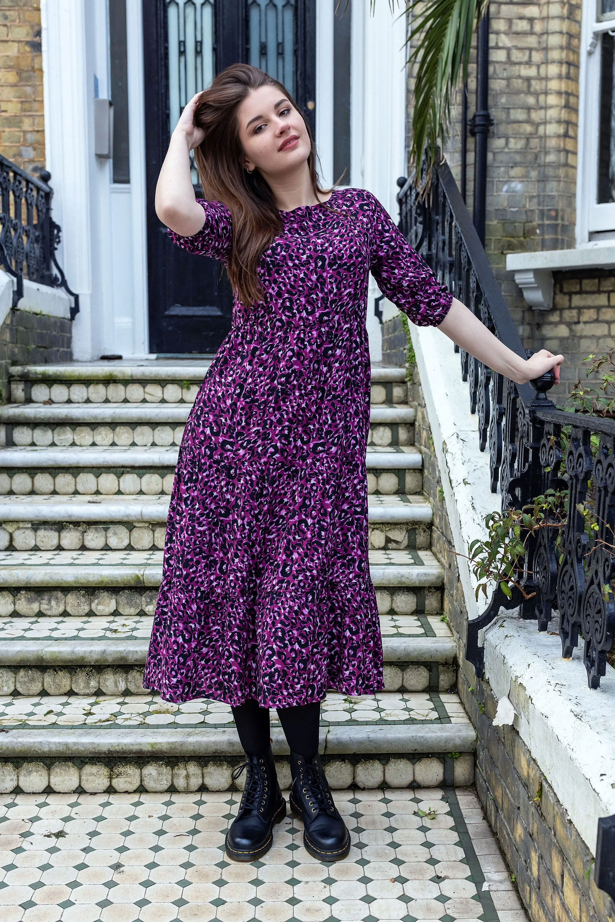 Purple Leopard Midi Breastfeeding Dress