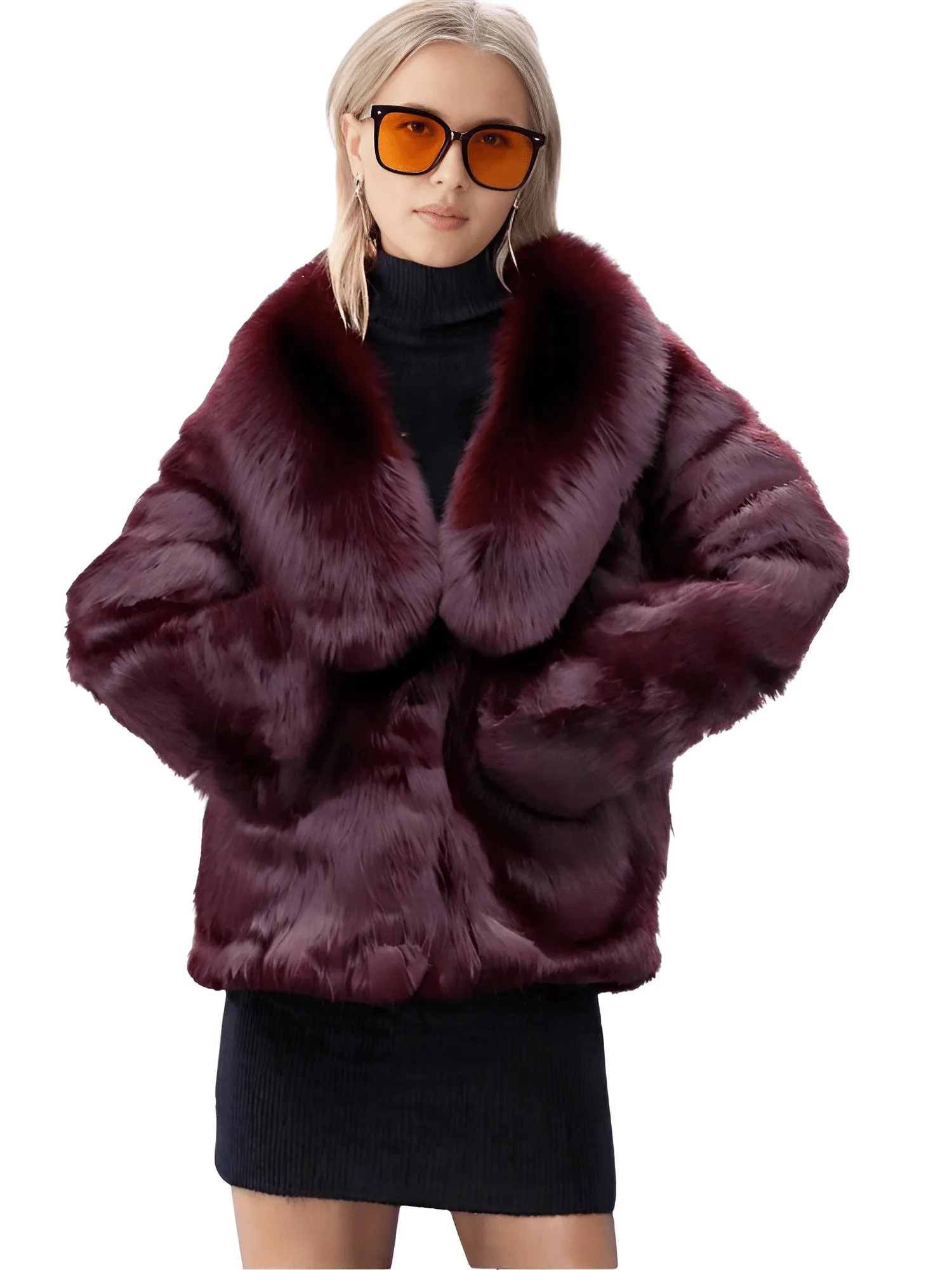 Real Rex Rabbit Fur Coat With Fox Fur Collar Women's Rabbit Fur Short Jacket Thick Warm New Fashion