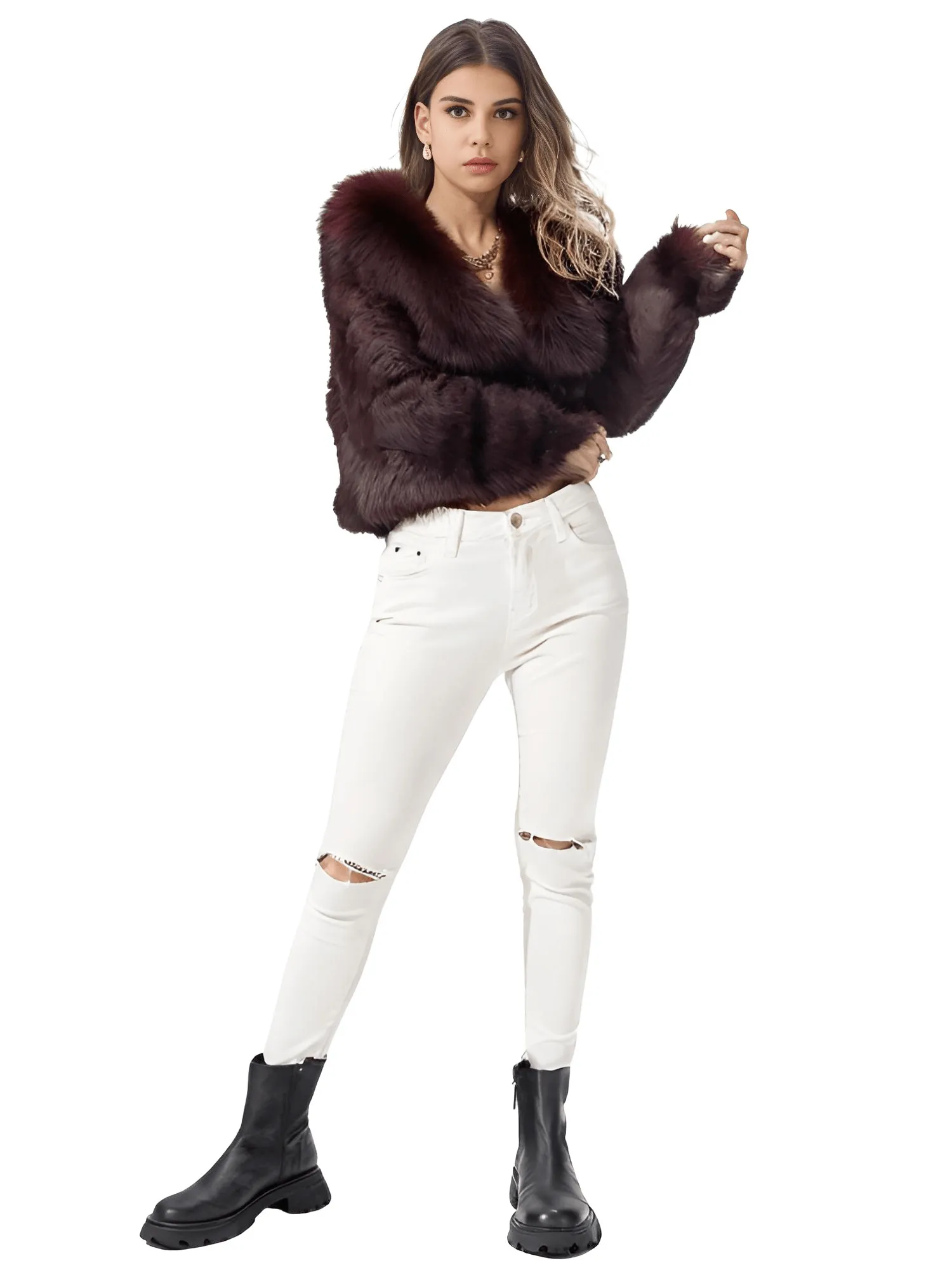 Real Rex Rabbit Fur Coat With Fox Fur Collar Women's Rabbit Fur Short Jacket Thick Warm New Fashion