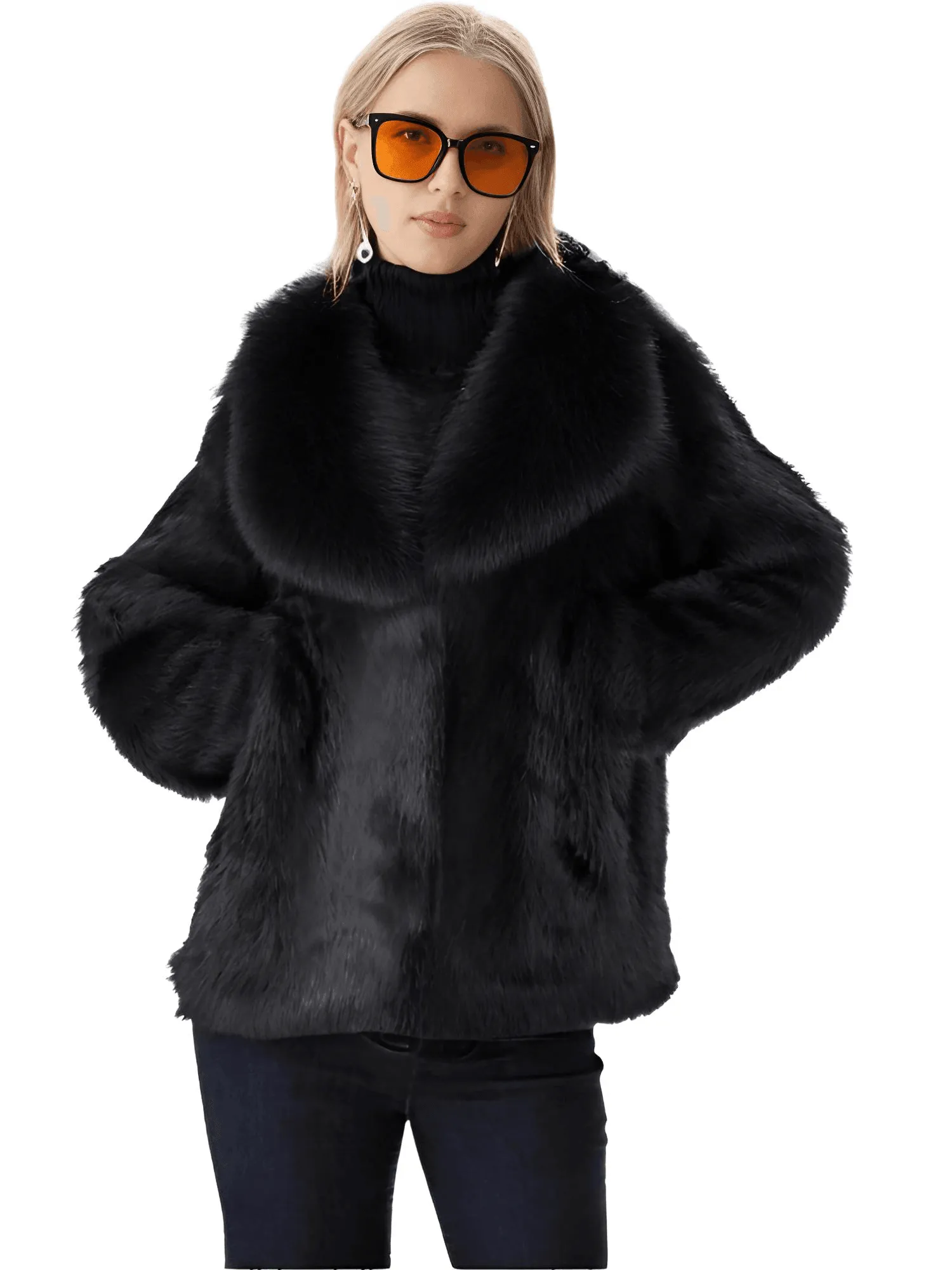 Real Rex Rabbit Fur Coat With Fox Fur Collar Women's Rabbit Fur Short Jacket Thick Warm New Fashion