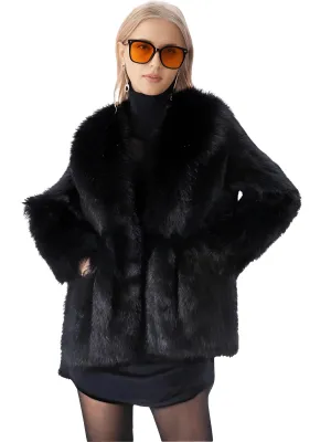 Real Rex Rabbit Fur Coat With Fox Fur Collar Women's Rabbit Fur Short Jacket Thick Warm New Fashion