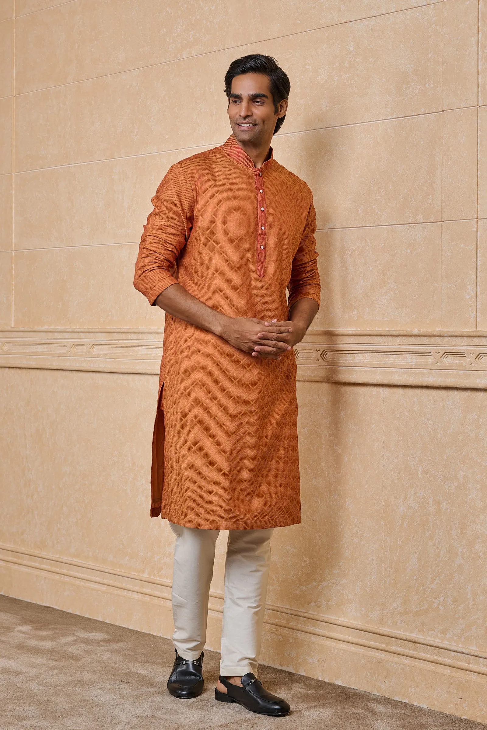 Rust Jacquard Kurta Set