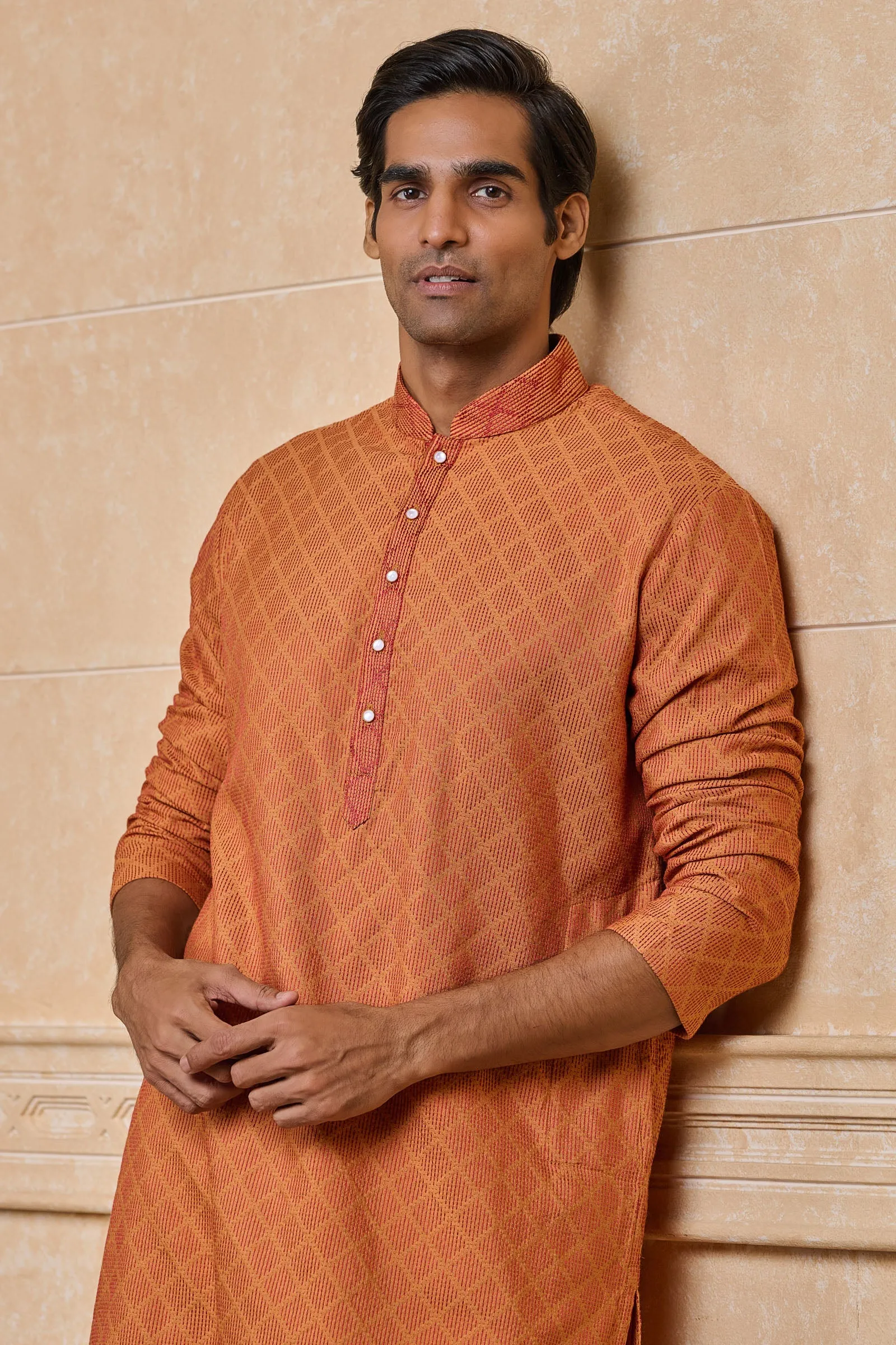 Rust Jacquard Kurta Set