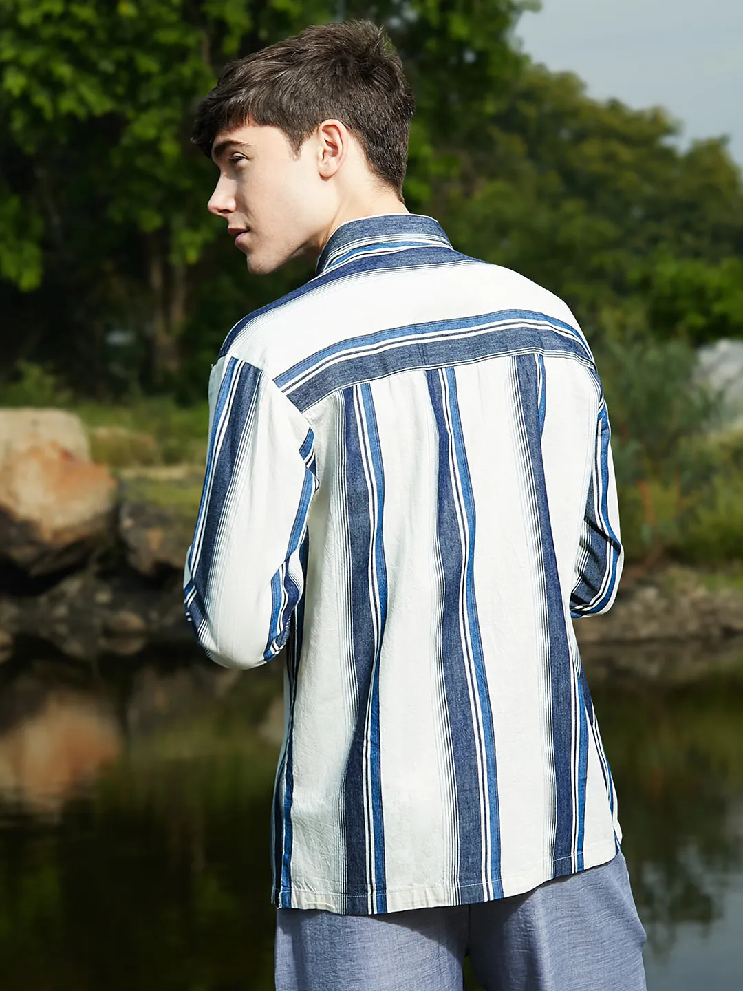 Shadow-Striped Oversized Shirt