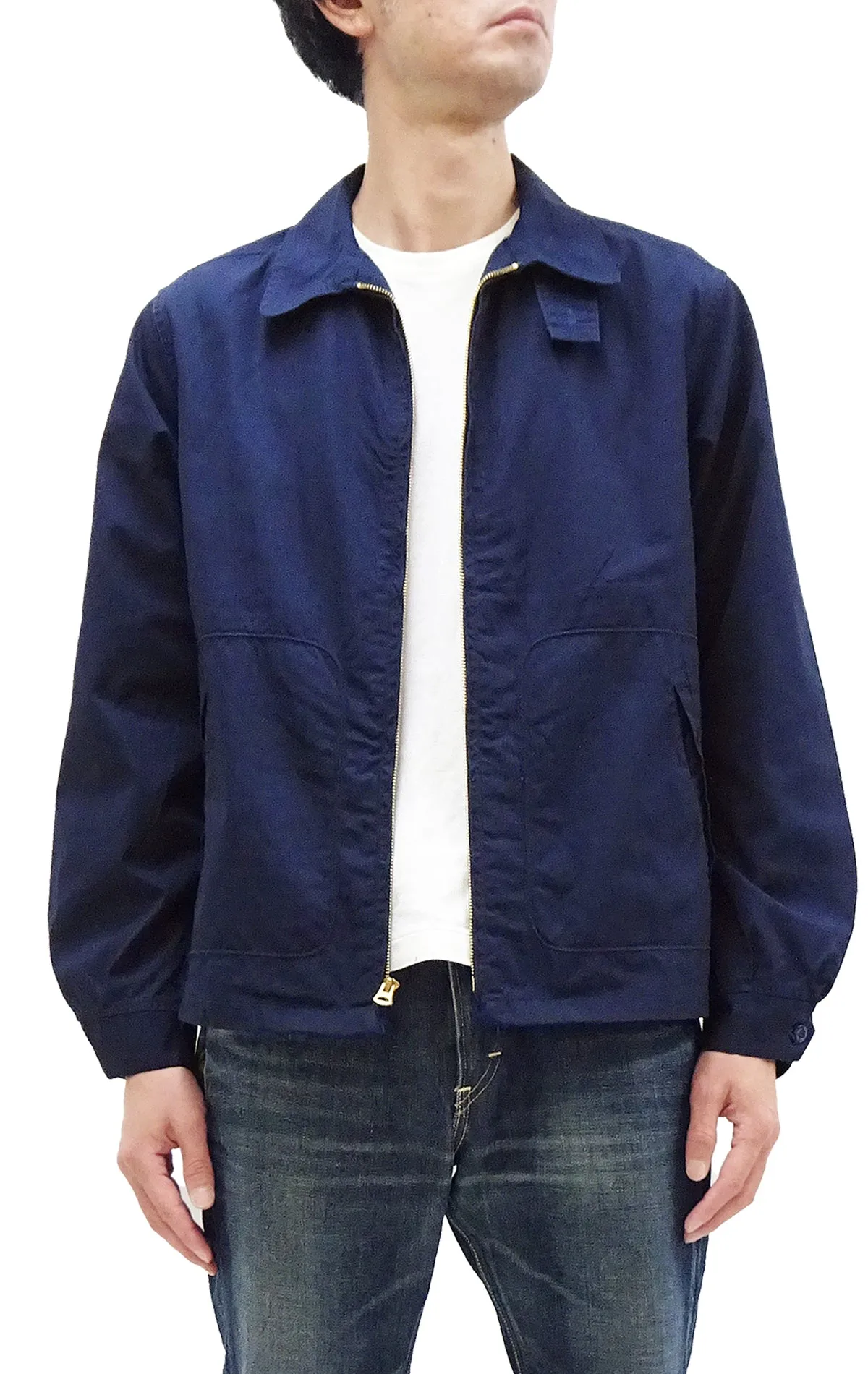 Sugar Cane Sports Jacket Men's Casual 1950s Style Lightweight Unlined Cotton Windbreaker SC15616 128 Navy-Blue