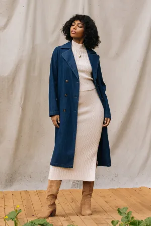 Washed Denim Trench Coat