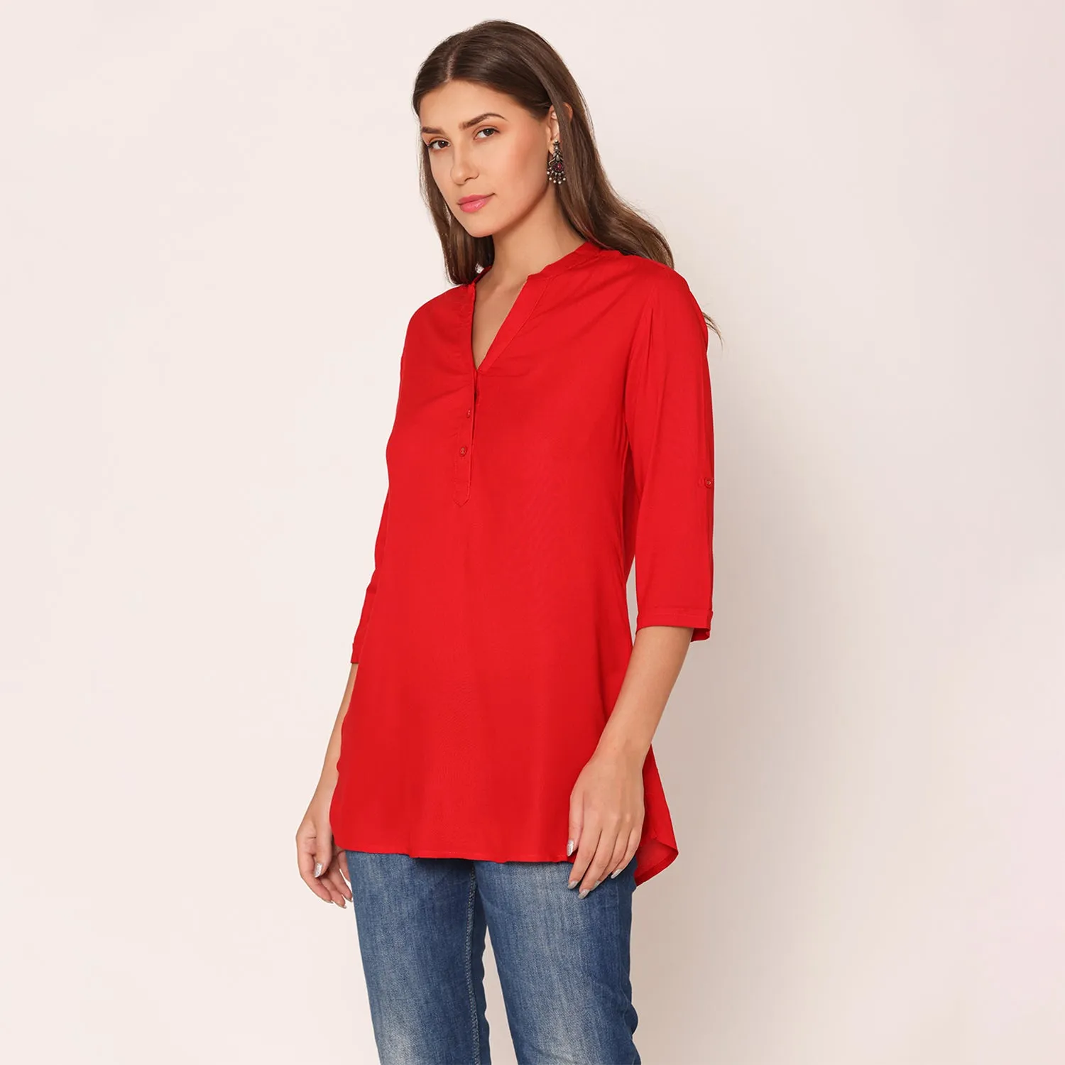 Women's Solid Short Kurti-Red